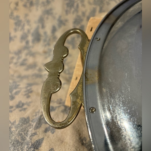 VTG MCM Kromex Chrome Round Serving Platter with Gold-Toned Handles - Picture 7 of 9